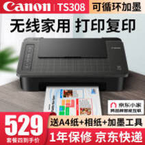 佳能（Canon） TS308打印机家用无线彩色喷墨照片打印智能手机复印小型黑白家庭相片学生便携式 套餐四：黑彩连喷可加墨+12瓶墨水【推荐】529.0元