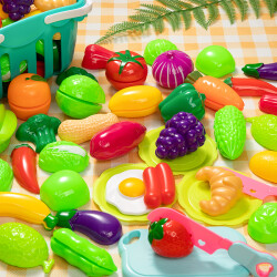 糖米（Temi）儿童玩具仿真水果蔬菜切切乐 男孩女孩过家家厨房玩具切水果手提篮套装 33件套220.0元，合44.0元/件