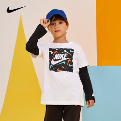 Nike 耐克小童装男童长袖T恤春秋儿童假两件针织休闲上衣打底衫 纯白色 120(6)99.0元